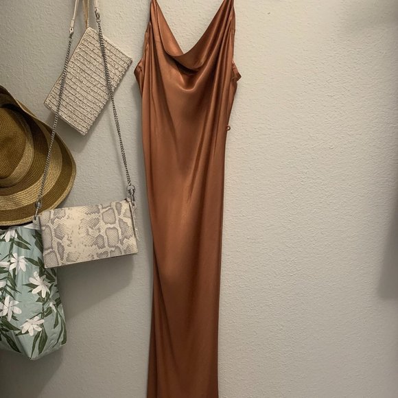 Shona Joy Other - Shona Joy La Lune Bias Cowl Midi Dress - Copper
